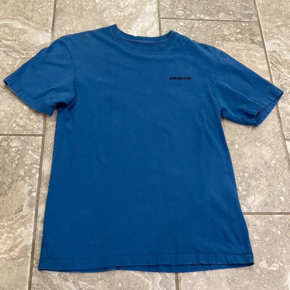 Patagonia Mens Worn Wear Organic Cotton Graphic T-Shirt Blue Fitz Roy Logo XS